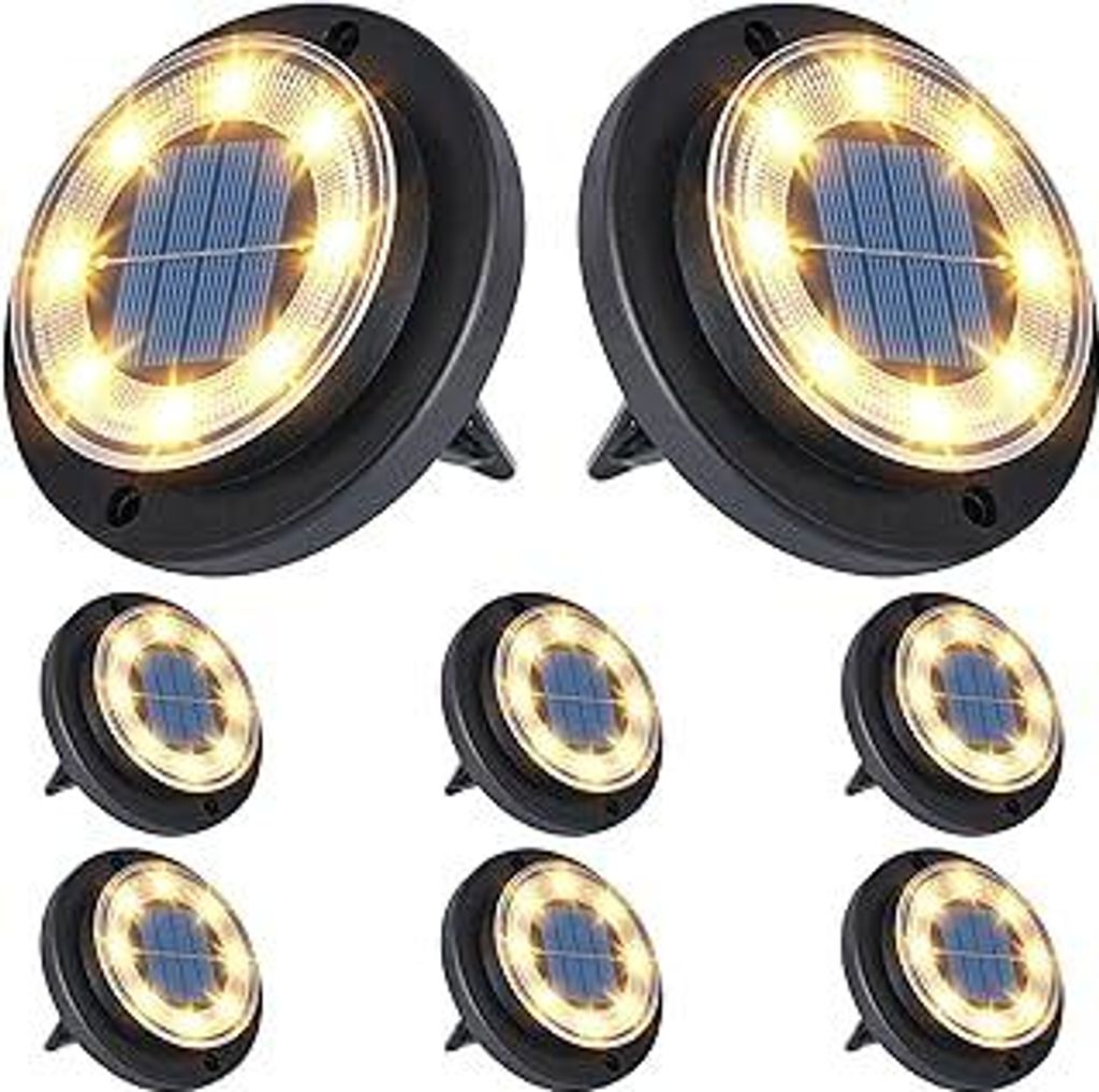Flacchi Solar Bodenleuchten Aussen - Solarleuchten für Garten Außen mit 8 LEDs, Wasserdicht Led Solar Gartenleuchten, Solarlampen für Außen Ras...