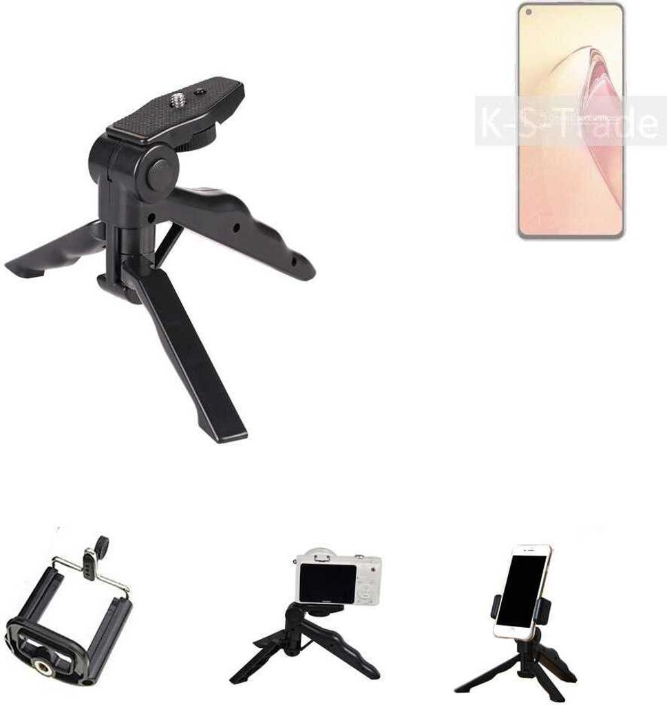 K-S-Trade Stativ Tisch-Ständer Dreibein Handy-Stativ Ständer kompatibel mit Oppo Reno8 Pro Mini-Stativ Smartphone Tripod Handy-Stativ aus Plastik