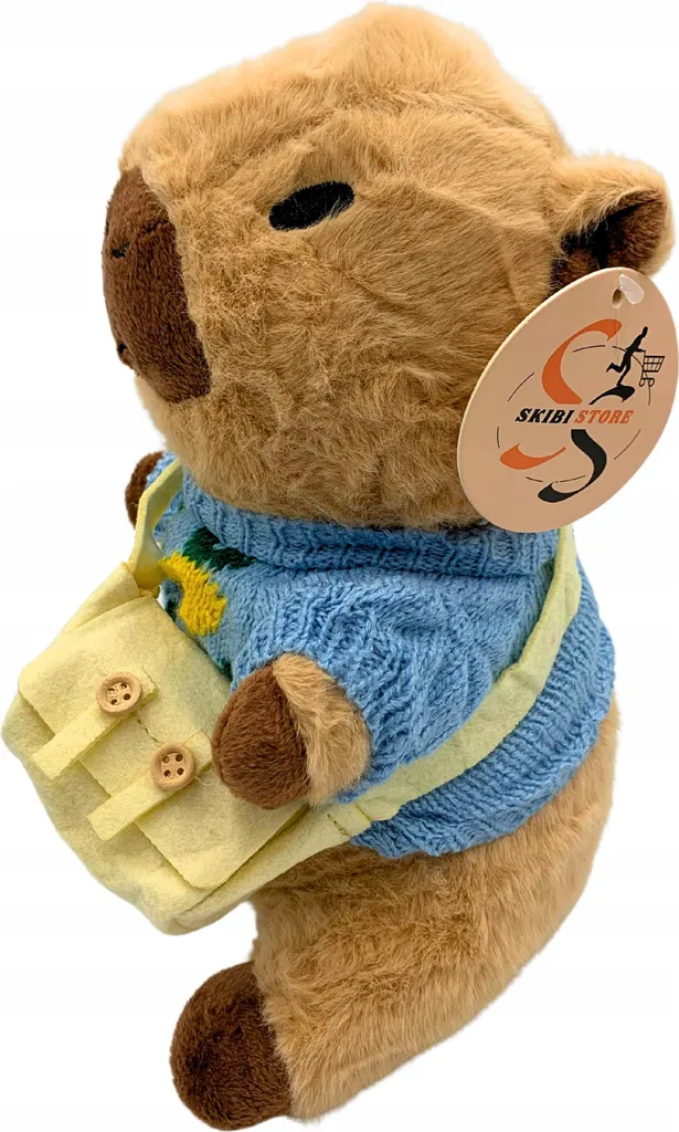 Doudou Capybara en peluche douce 25 cm avec pull et mini sacoche