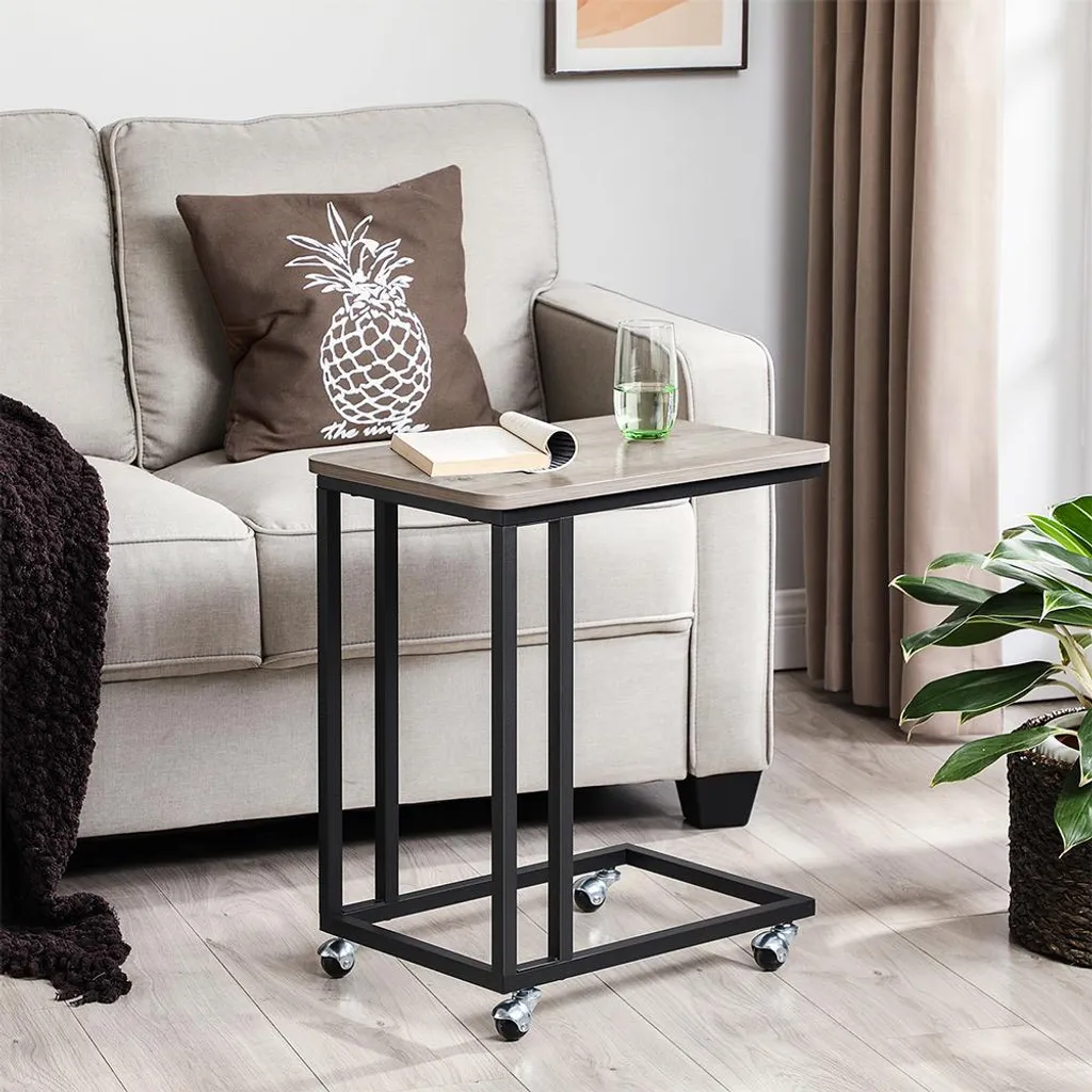 Table basse à roulettes industrielle gris beige noir - Modèle Loft G2