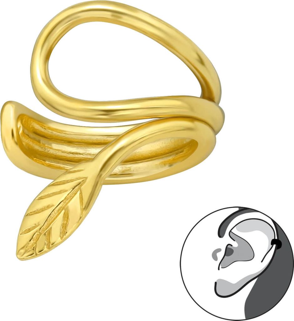 Ear Cuff 925 Sterling Silber vergoldet Ohrklemme mit Blatt