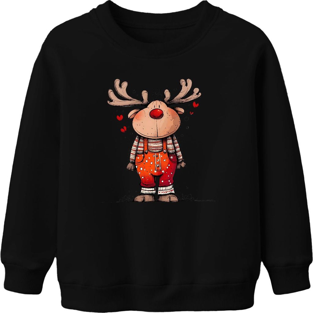 Rudolf Rentier Weihnachten Latzhose Herzen Niedlich Retro Uni Kinder Sweatshirt Pullover, Schwarz, 152