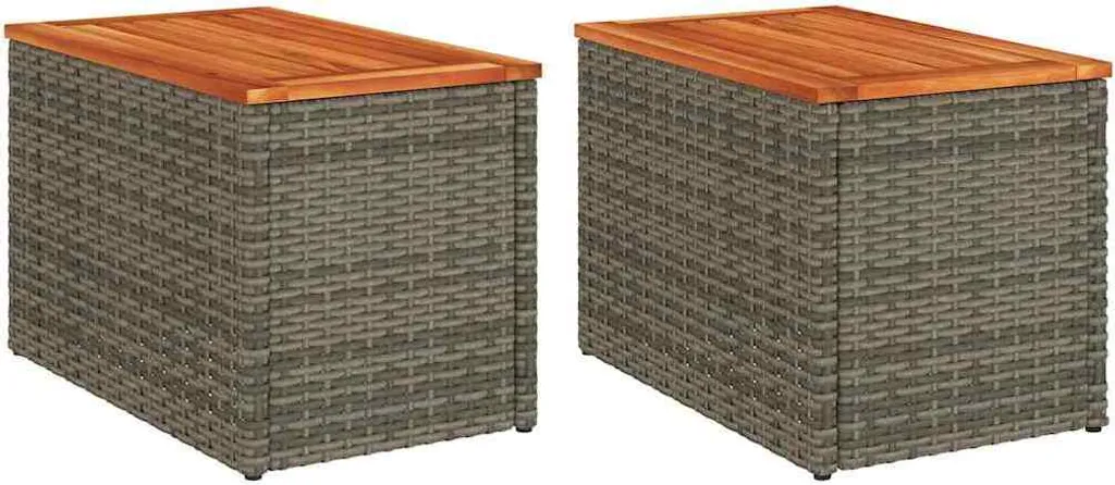 vidaXL Set 2 Tavolini da Giardino Grigio 55x34x37cm Poli Rattan Legno
