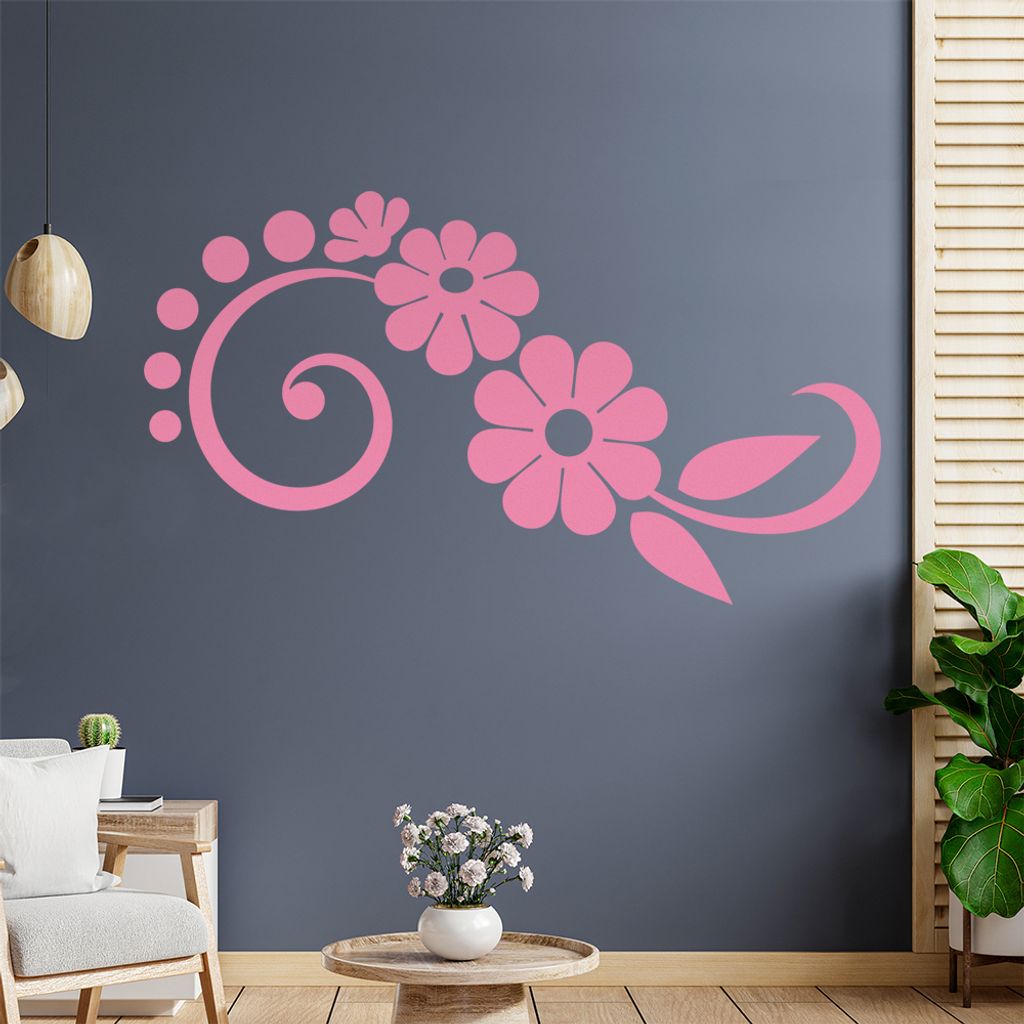 Blume - Linien Punkte Wandtattoo in 6 Größen - Wandaufkleber Wall Sticker - Dekoration, Küche, Wohnzimmer, Schlafzimmer, Badezimmer