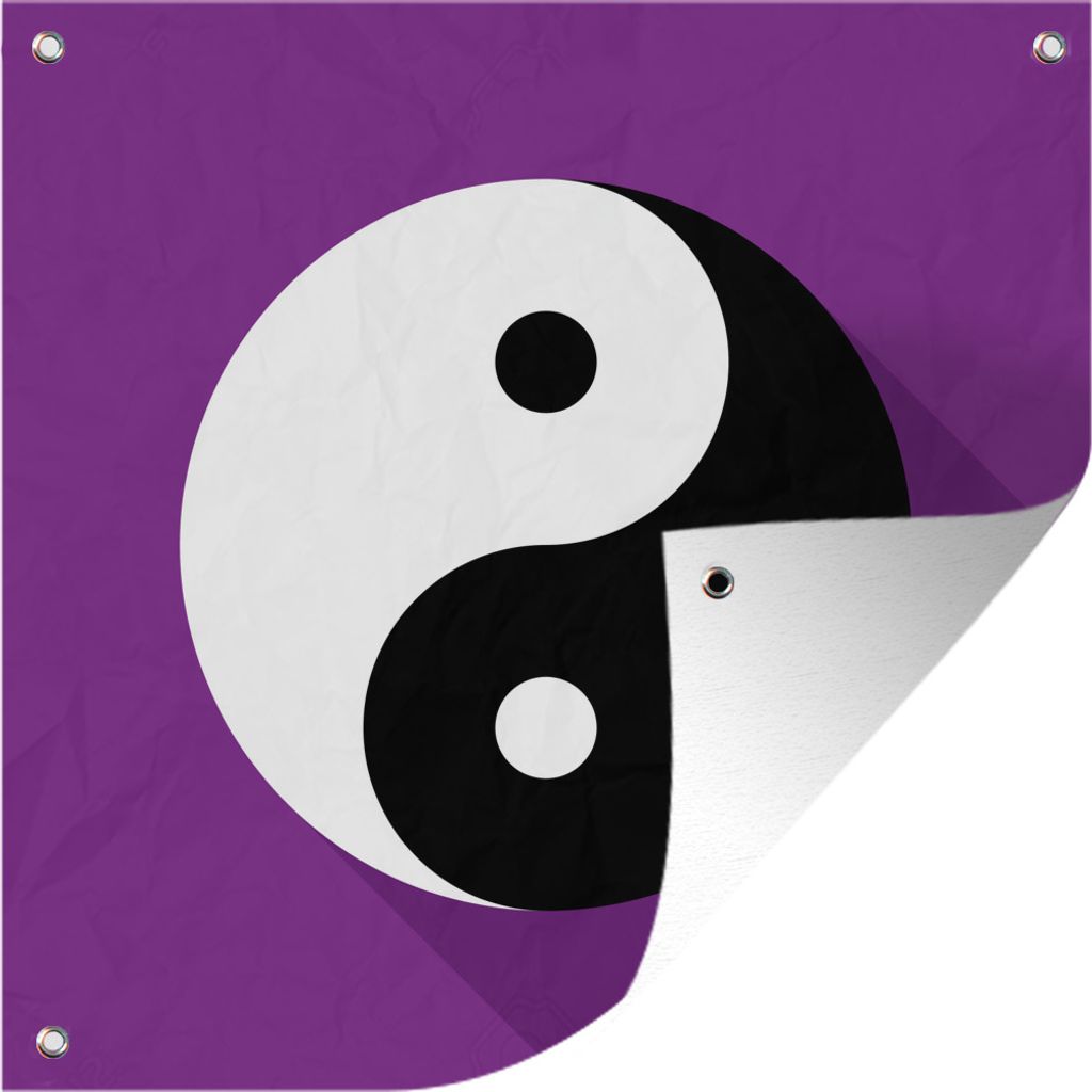 MuchoWow 50x50 cm Outdoor-Poster Gartendeko Sichtschutz Garten Poster für den Garten Eine Illustration des Yin und Yang Logos mit violettem Hin...