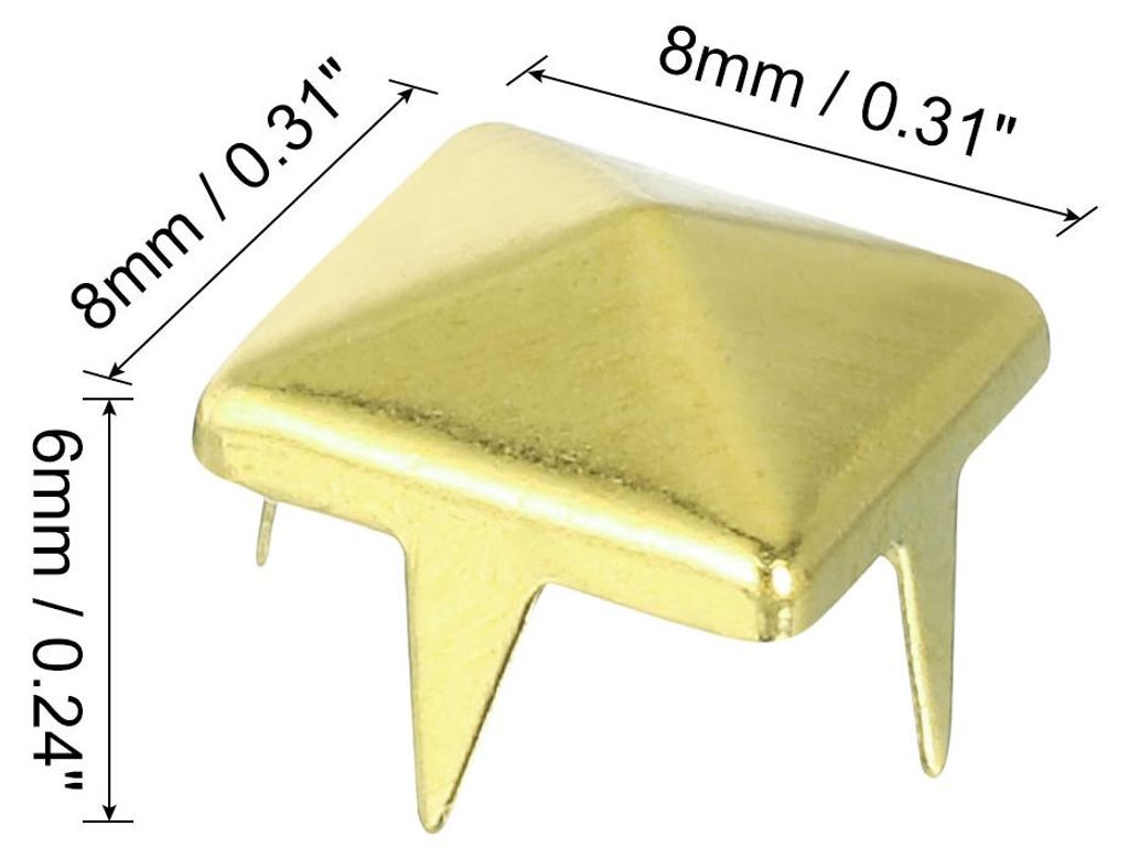 80 Stš¹ck Quadratische Pyramiden-Nieten, 8mm Vier-Klauen-Stollen-Spikes, Kupfer Punk Rock Nagelkopf-Spots fš¹r Kleidung Tasche Leder Schuhe (Gold)