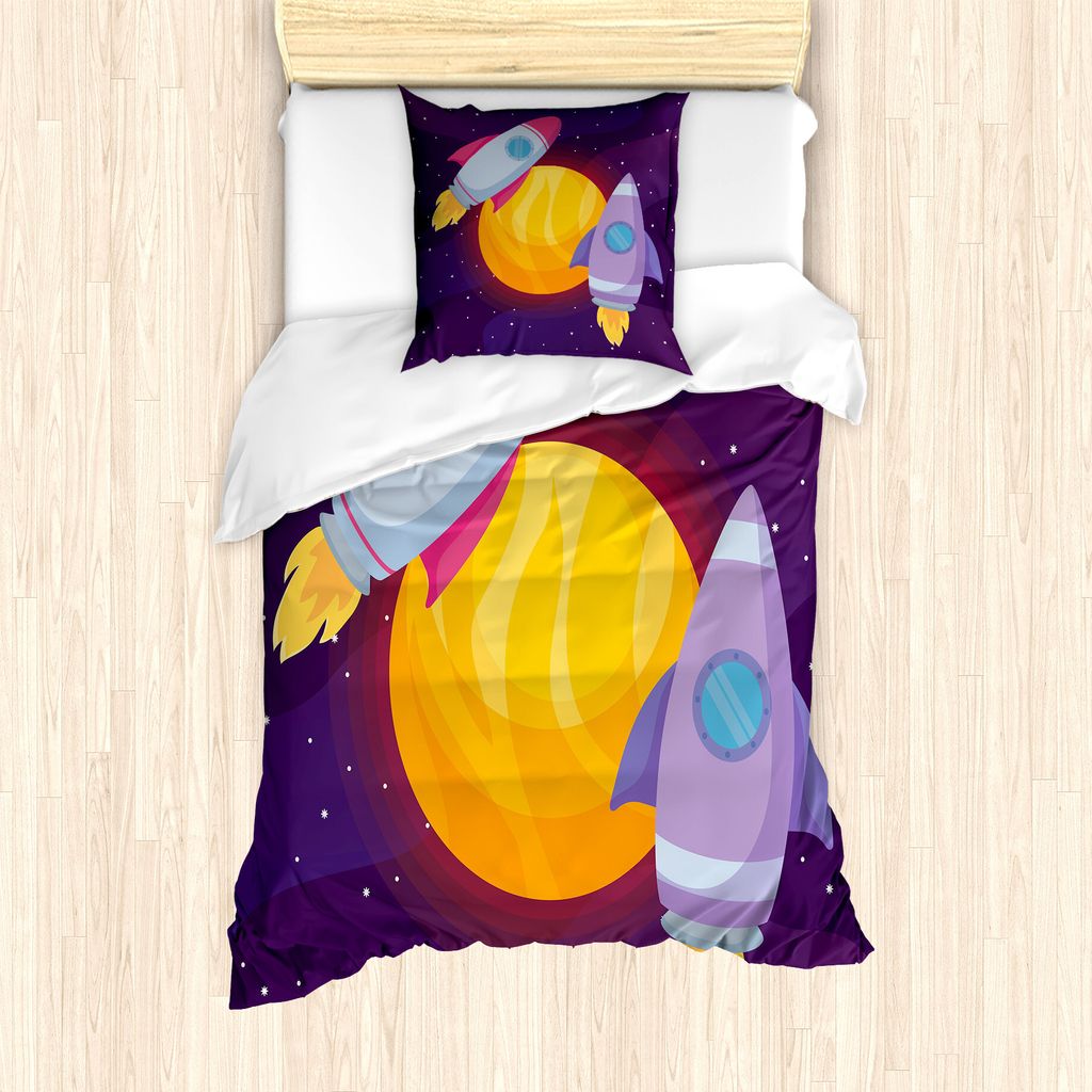 ABAKUHAUS Universum Bettbezug Set für Einzelbetten, Rocket-Raumschiff Galactic, Milbensicher Allergiker geeignet mit Kissenbezug, 135 cm x 200 cm ...