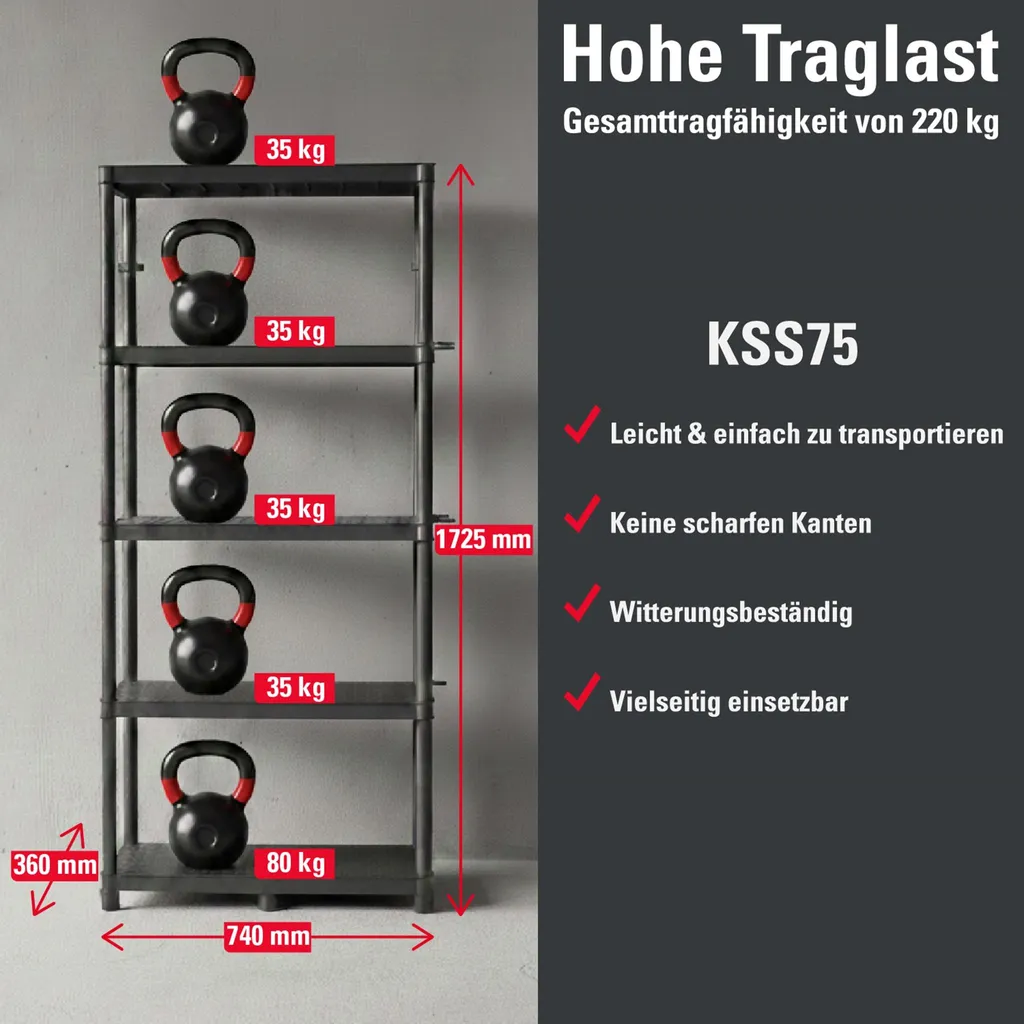 Étagère Murale 220kg Stackaro Solid - 5 Tablettes et 75 Casiers de Stockage - 15