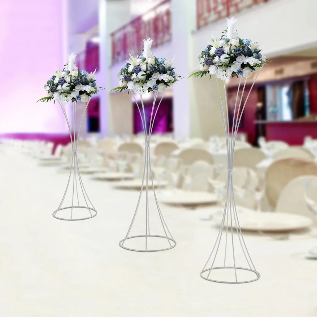 Support de Fleurs Stable en Fer Argent pour Événements et Mariages Lot 3