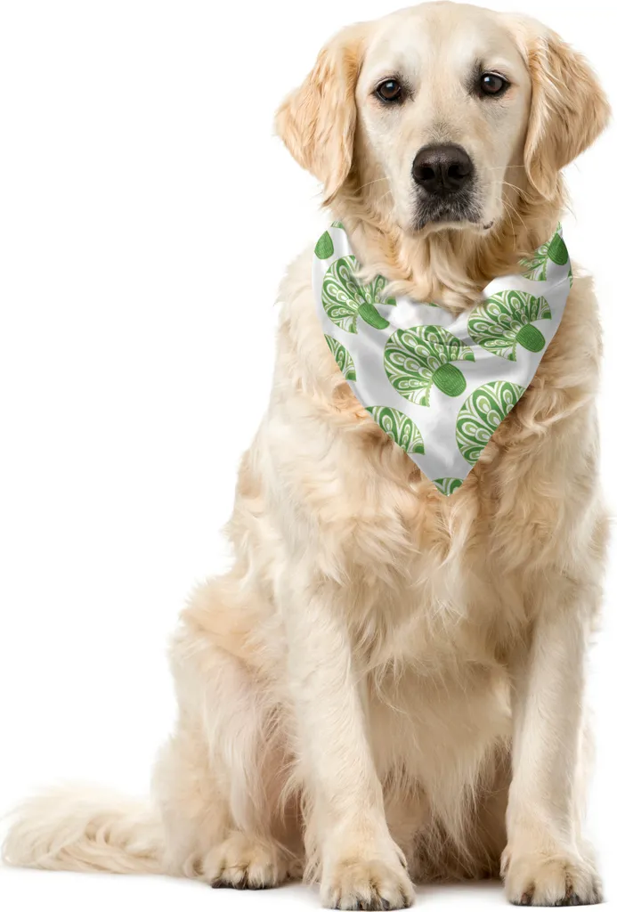 ABAKUHAUS Bandana astratta per animali domestici, motivi ornamentali geometrici, 55x55 cm, verde e bianco