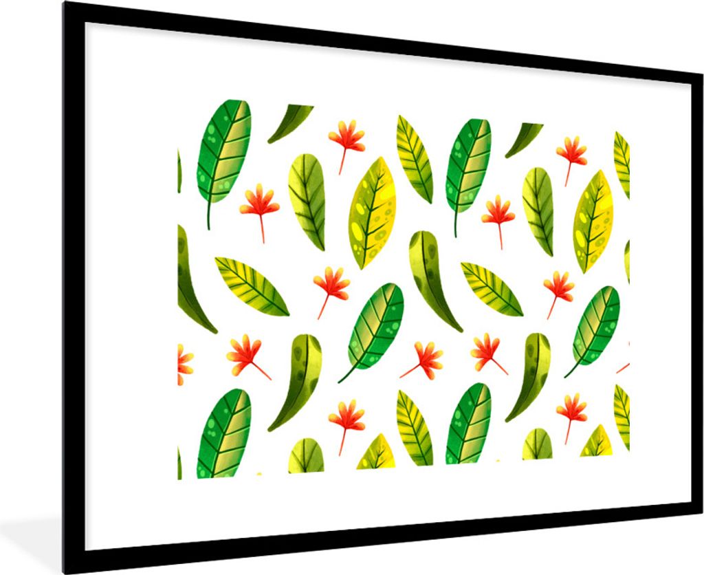 MuchoWow Gerahmtes Poster Dschungel - Blätter - Rot 90x60 cm - Poster mit Schwarzem Bilderrahmen Wandposter Rahmen Foto Bilder - Wanddekoration ...