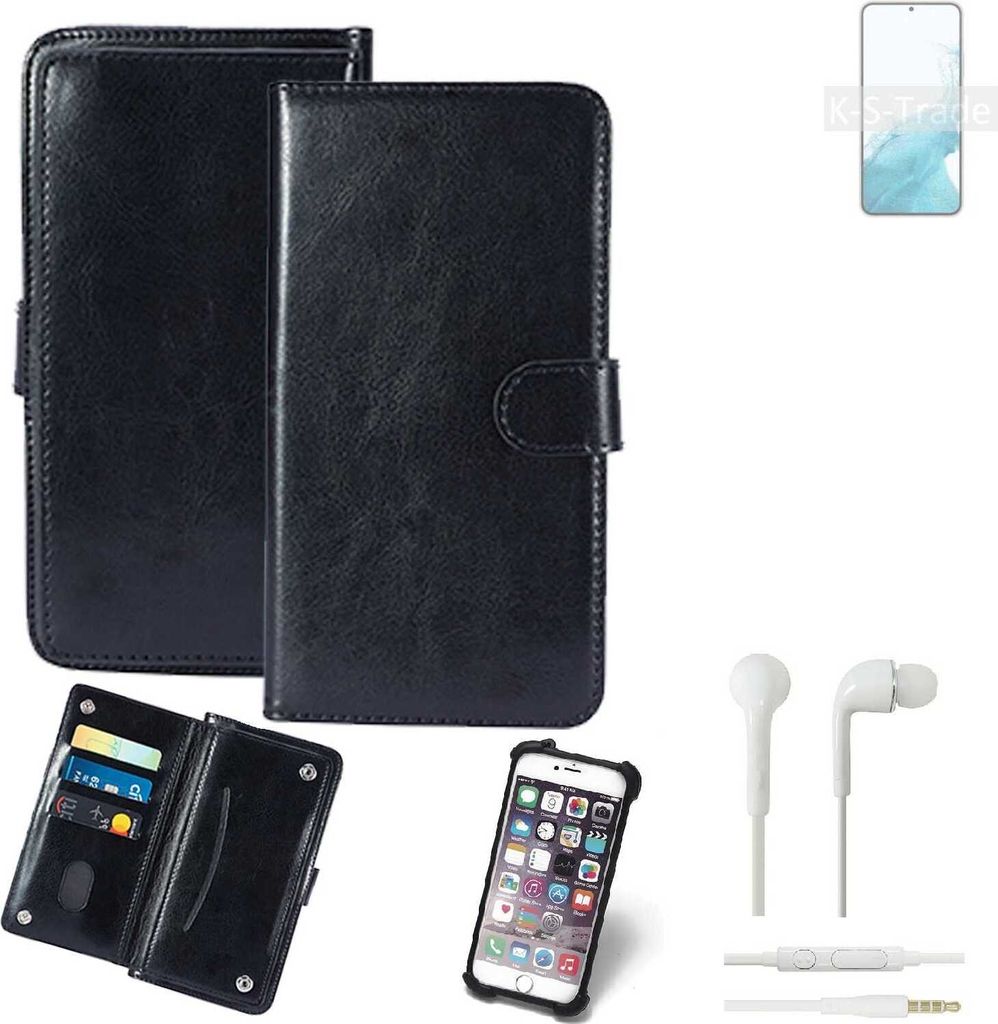 K-S-Trade 360° Hülle kompatibel mit Samsung Galaxy S22+ Exynos inkl. Headphones schwarz Kunstleder Case BookCase WalletCase Kunstlederederhülle