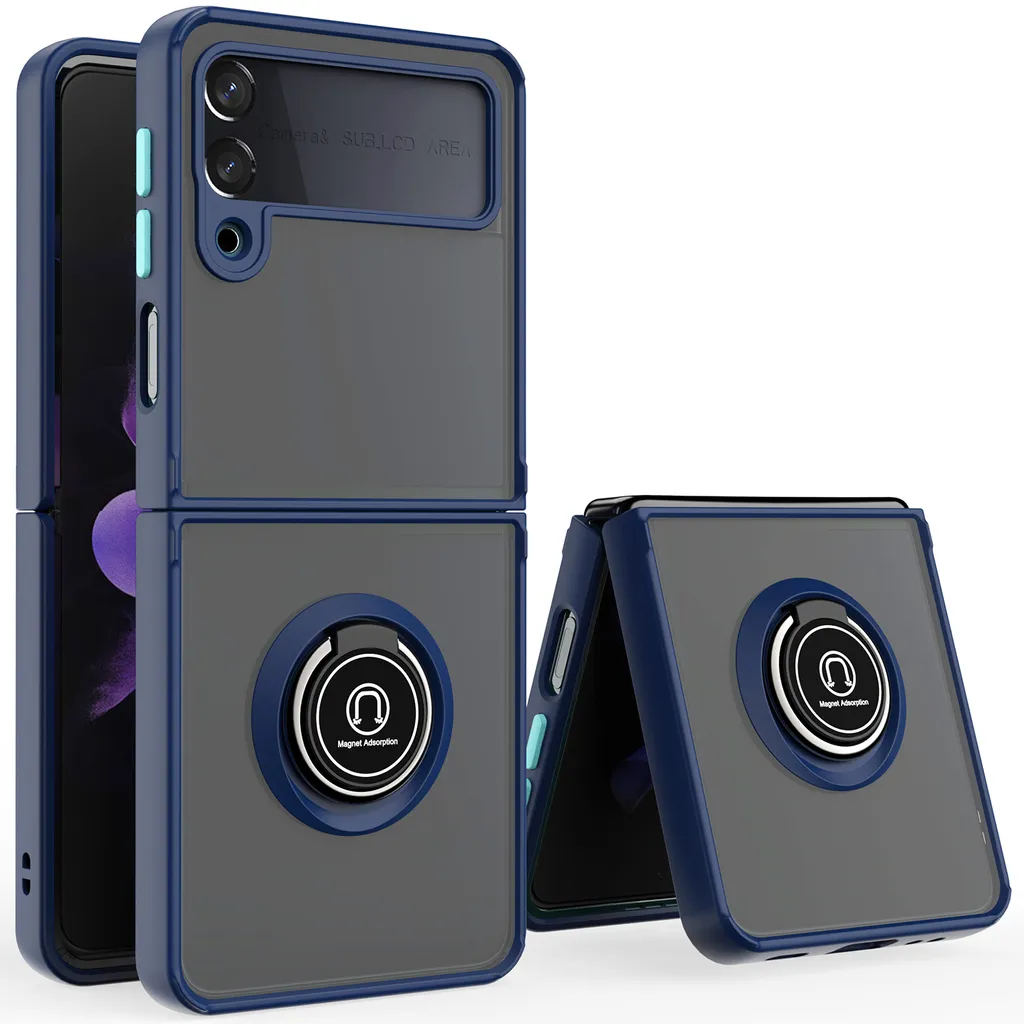 Proteggi il tuo Sogno: Cover Z Flip 4 Blu Scuro Soft-Touch con Anello