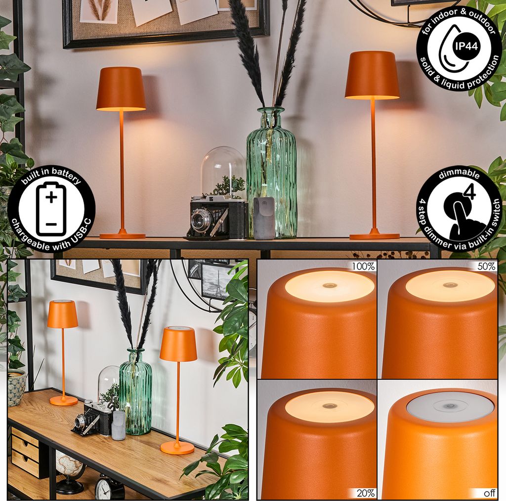 Abano Tischlampe dimmbar aus Metall/Kunststoff in Orange/Weiß