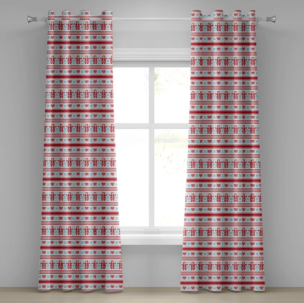 Rideaux de Noël à 2 panneaux motifs scandinaves bleu ciel 280x245 cm