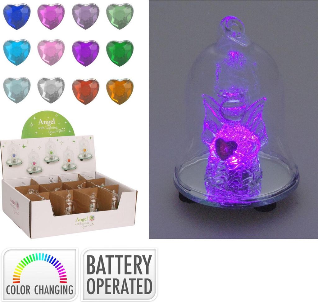 dekoration LED-Glocke mit Engelchen 6x8cm aus Glas gemischt