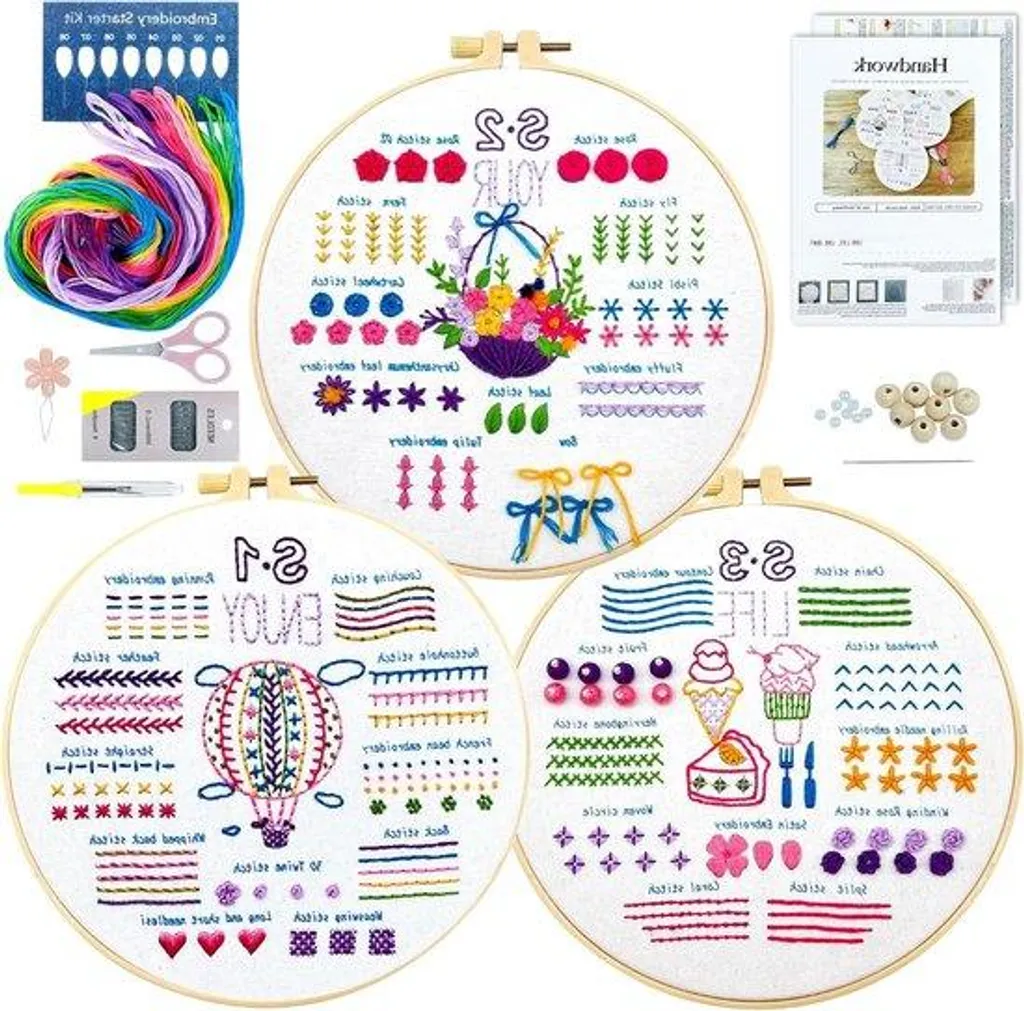 Pack broderie main pour apprendre à broder facilement 3 toiles déco