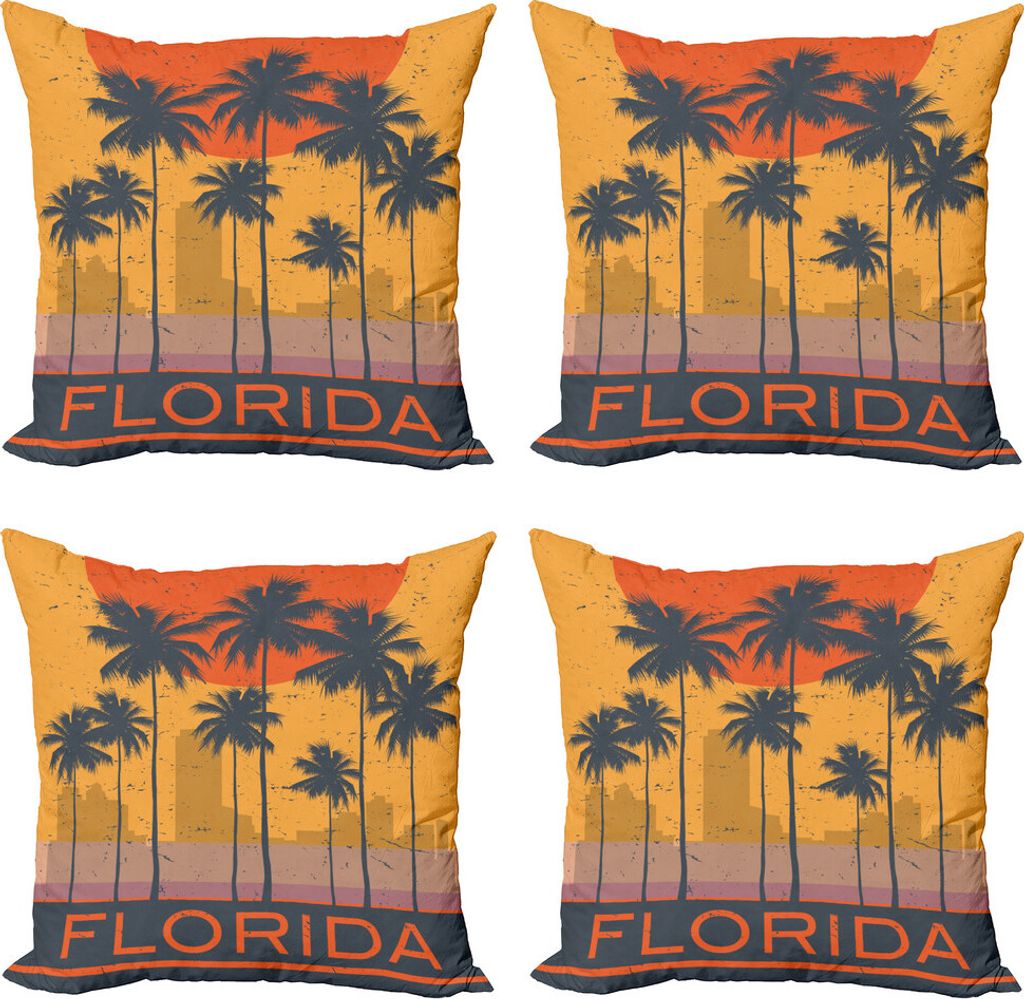ABAKUHAUS Strand Saying Kissenbezug Set (4 Stück), Florida Grunge, Moderner Doppelseitiger Digitaldruck, 50 cm x 50 cm, Orange Marigold