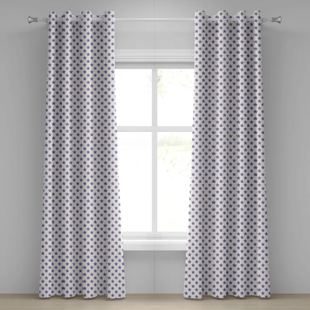 ABAKUHAUS Tenda con occhielli Star, motivo bandiera nazionale indipendenza artistica colorata USA stampa artistica, tende decorative a 2 pannelli, 280 cm x 245 cm, bianco rosso