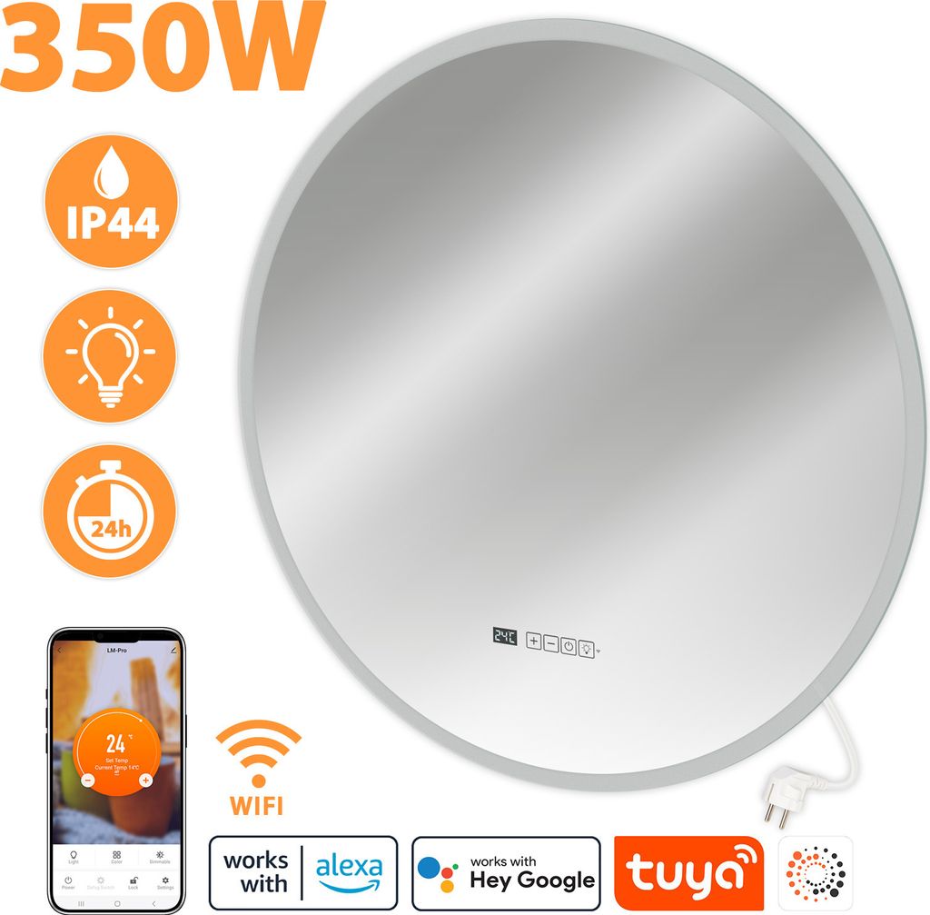 Miroir chauffant infrarouge LM350-Pro rond Ø70cm 350W avec Image du produit 