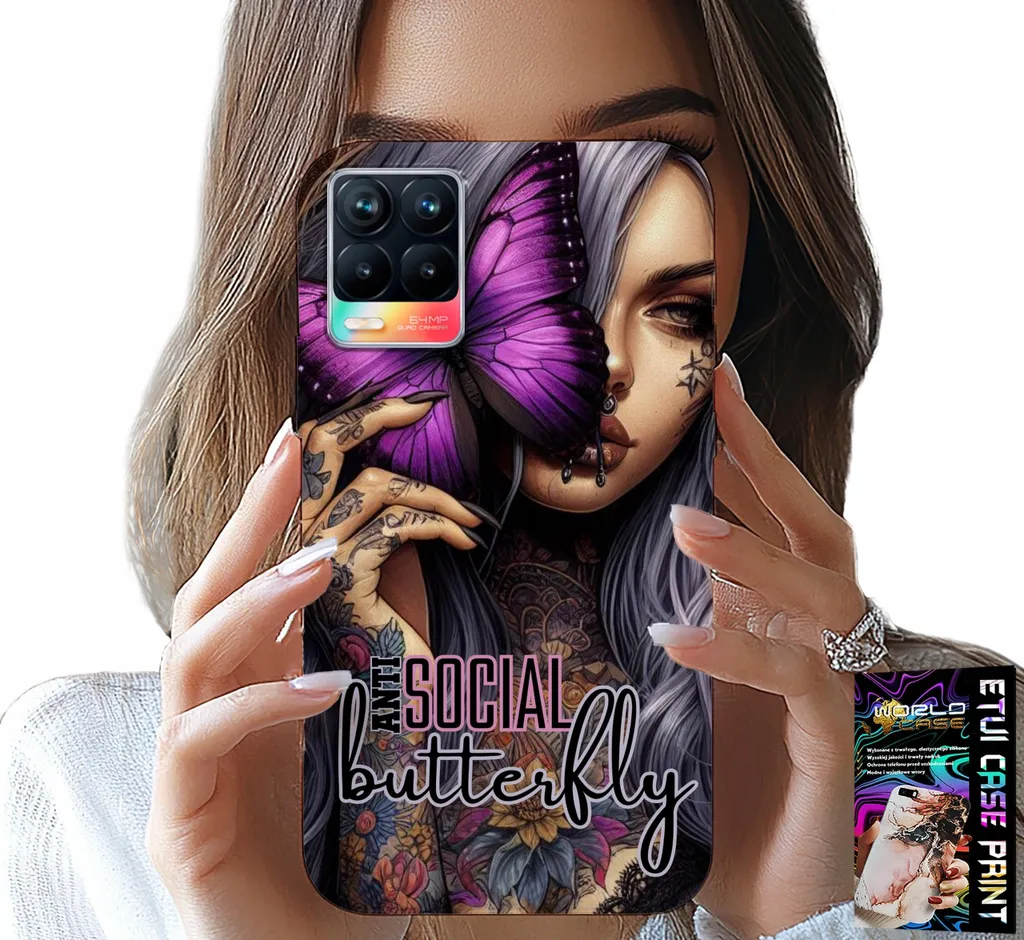 Regalo Ideale Realme 8 / 8 Pro: Cover Rosa Farfalla + Vetro Gratis