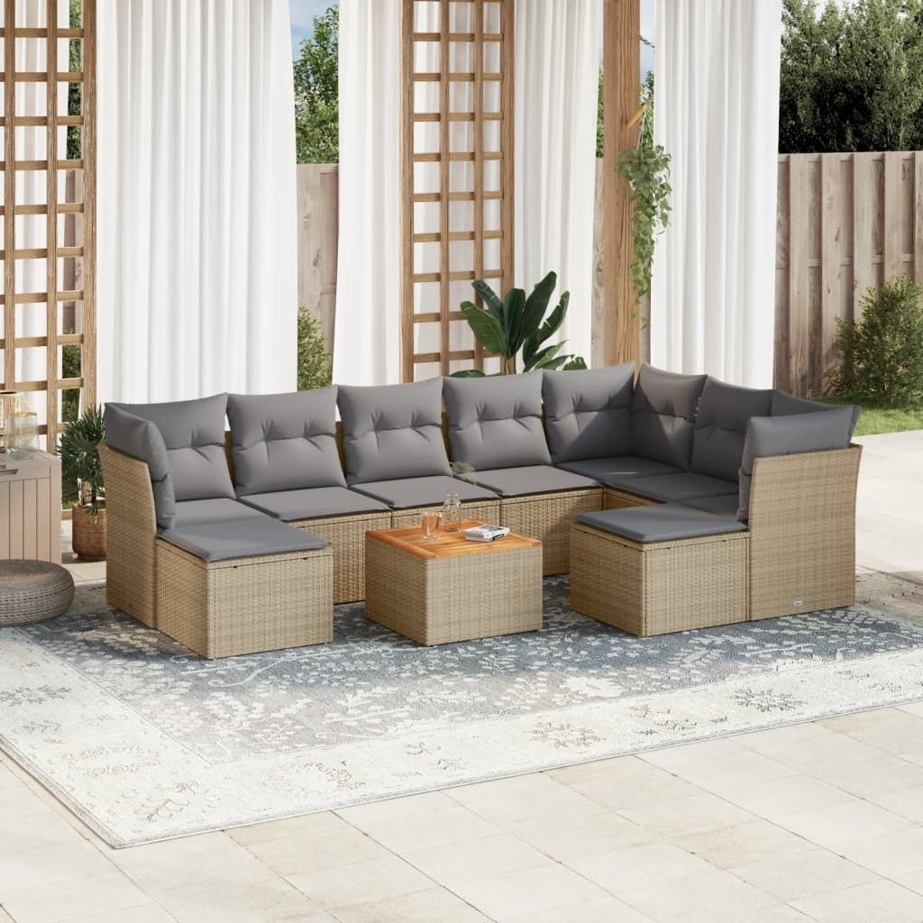 CLORIS 10-tlg. Garten-Sofagarnitur - mit Kissen - Beige Poly Rattan - Gartenmöbelgarnituren LL0000255687