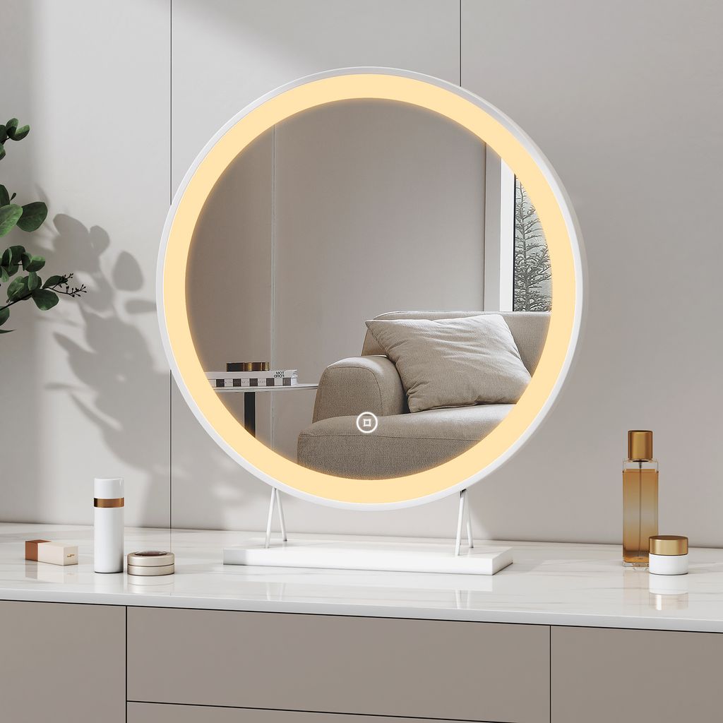 Meykoers Schminkspiegel mit dimmbar Beleuchtung Weiß Kosmetikspiegel mit LED Beleuchtung 3 Lichtfarben, LED Hollywood spiegel mit Touch, 48cm