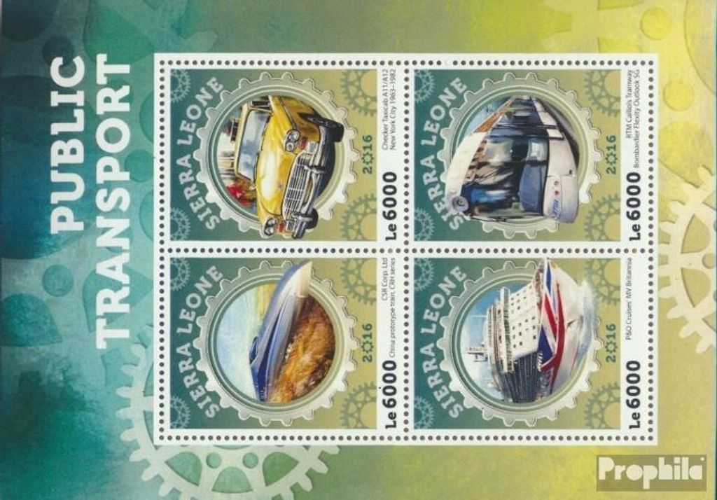 Briefmarken Sierra Leone 2016 Mi 7138-7141 Kleinbogen (kompl. Ausg.) postfrisch Öffentlicher Verkehr
