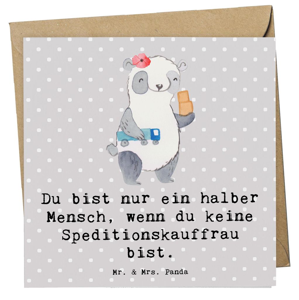Mr. & Mrs. Panda Glückwunschkarte Speditionskauffrau Herz - Grau Pastell - Geschenk, faltkarte, Grußkarte, Klappkarte, anlasskarte, doppelkarte