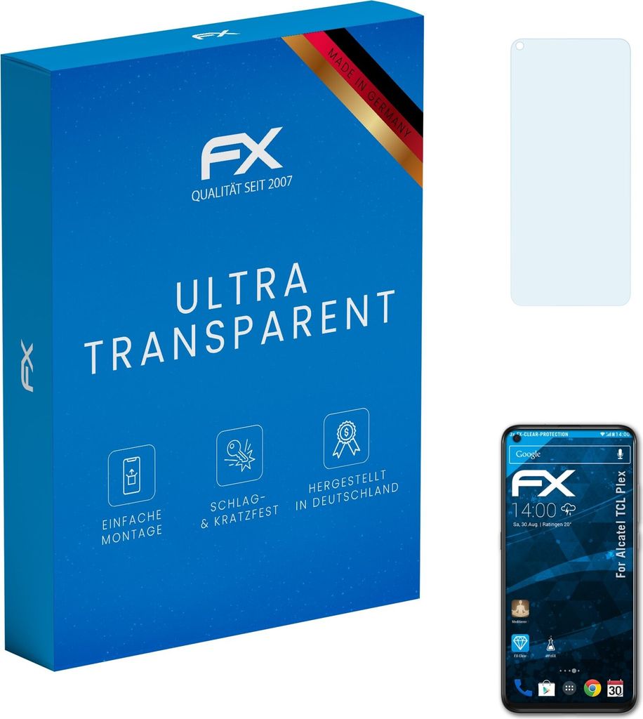 atFoliX FX-Clear 3x Schutzfolie kompatibel mit Alcatel TCL Plex Displayschutzfolie