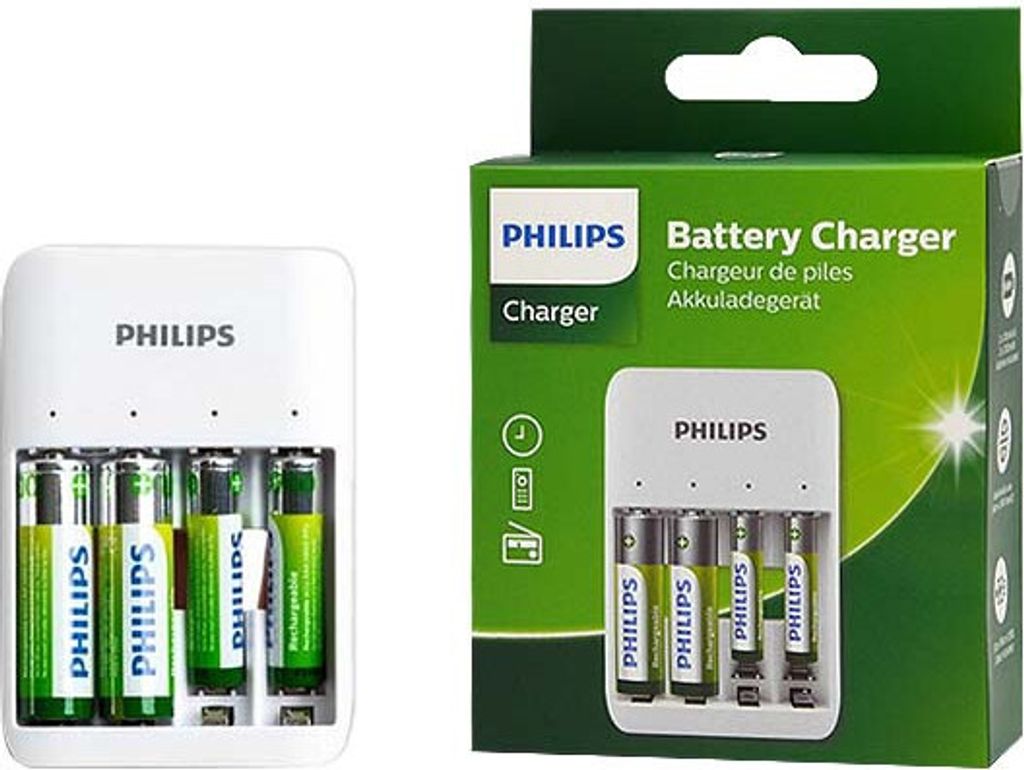 Philips Batterieladegerät USB-Anschlüsse Inkl. AA-Batterien und AAA-Batterien Akku Ladegerät Universal