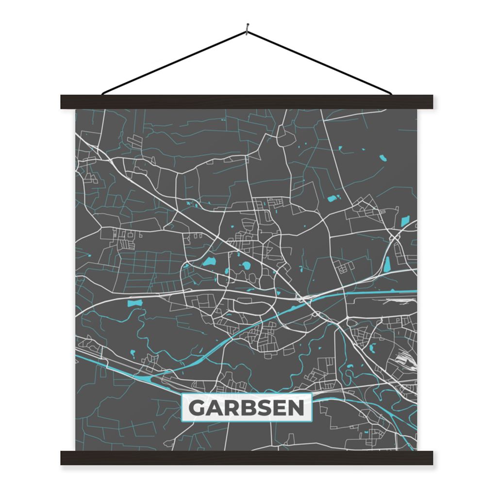 MuchoWow Textilposter Karte - Stadtplan - Garbsen - Deutschland - Blau 90x90 cm mit schwarzem Rahmen - Magnetisches
