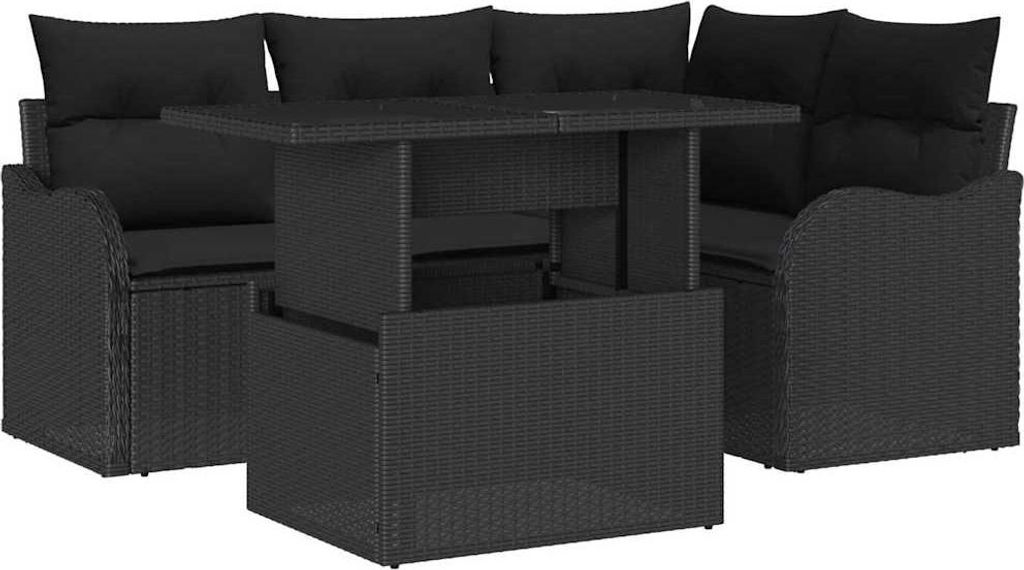 vidaXL Outdoortisch-Set mit Kissen 5 pcs Schwarz Poly Rattan
