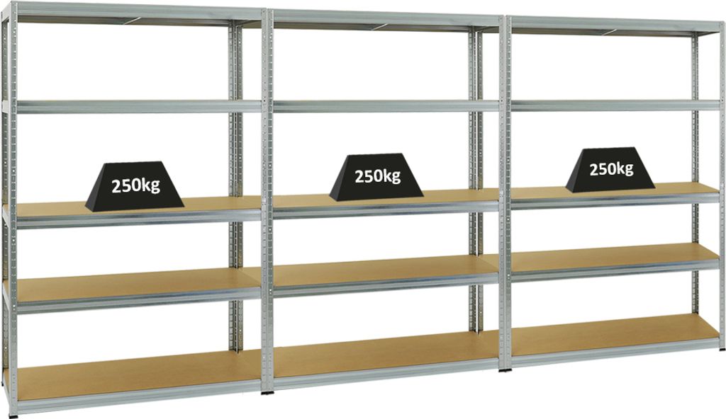 Mega Deal | 3x Schwerlastregal Big Elephant S | HxBxT 180x120x45 cm | Fachlast 250kg | Verzinkt
