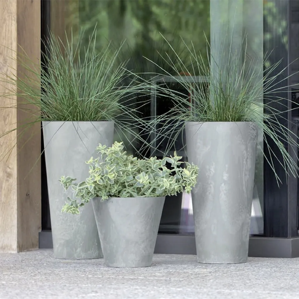 Pot de fleurs pour terrasse CUBE SLIM 35,5 cm aspect béton et insert - 6