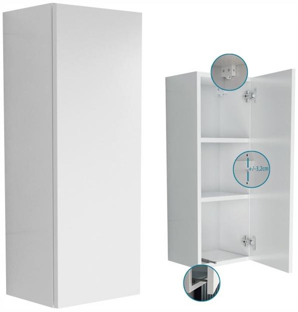 Hängende Badezimmerkommode 30 Weiß Matt 30x80x25cm Produktbild 