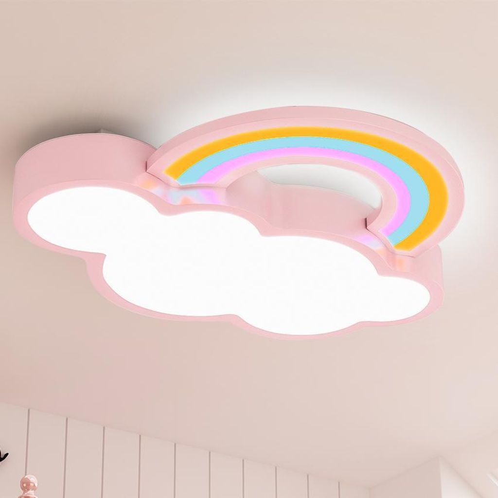 Vrygle LED Deckenleuchte Kinderzimmer: Rosa Wolken- und Regenbogenmuster, Kinderlampe Decke für Kinderzimmer, Wohnzimmer, Schlafzimmer & Kindergarten