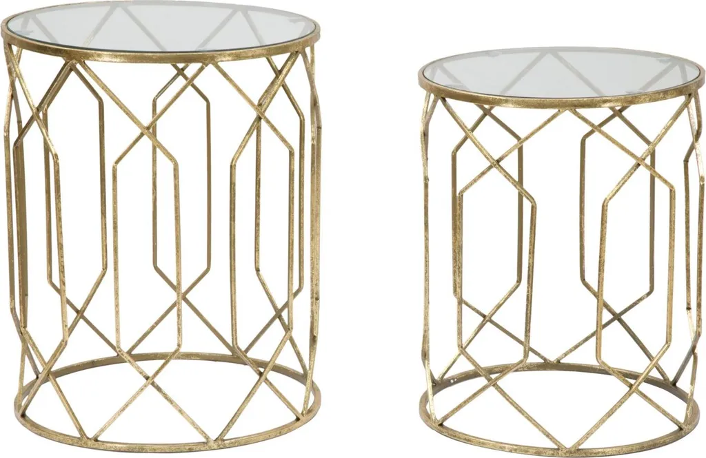 Table Basse Gigogne Or et Métal Tunisi Gold - Design Moderne 42x53x42cm