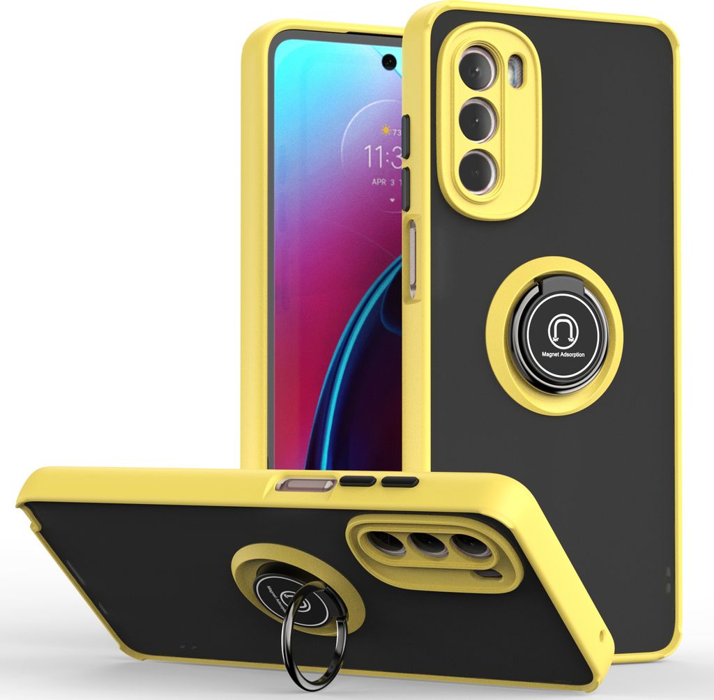 Moto G Stylus 5G 2022 Hülle, Ring Halter Ständer Matte Transluzent TPU Rahmen Stoßfest Schutzhülle für Motorola Moto G Stylus 5G 2022 Gelb