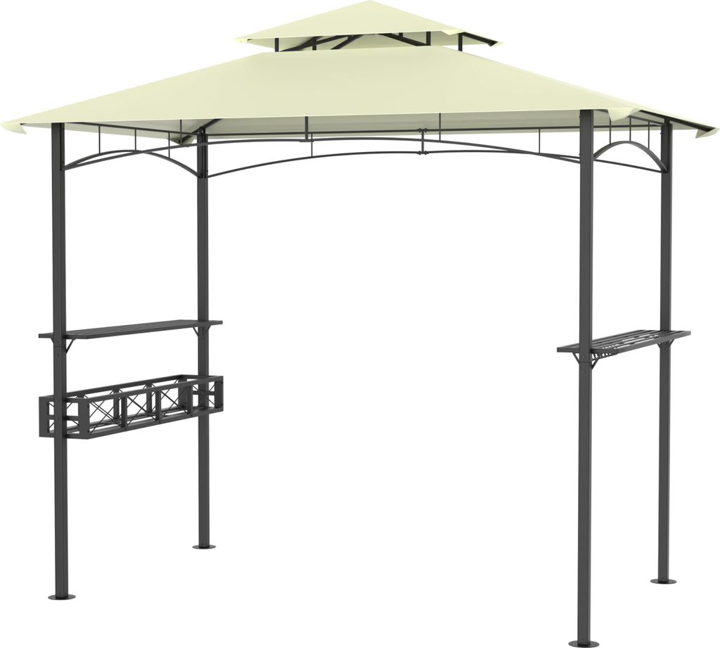 JOIEYOU Grillpavillon 245x153x250cm Flammhemmend BBQ Gartenpavillon mit Sonnenschutz Doppeldach & Regalen Freistehend Gartenlauben Set Balkon Auße...