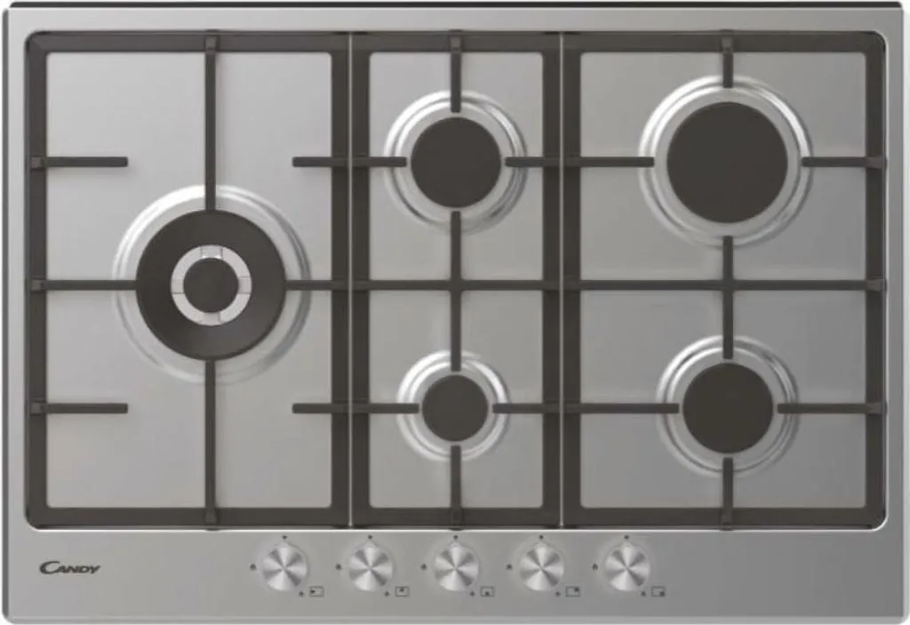 Candy CHG7WLWPX Table de cuisson gaz 5 feux sécurisée Inox 75cm