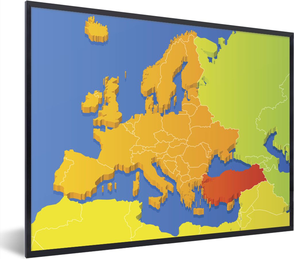 MuchoWow MuchoWow Gerahmtes Poster Karten - Europa - Farben 80x60 cm - Poster mit zchwarzem Bilderrahmen - Schwarzem - Mit Gestell