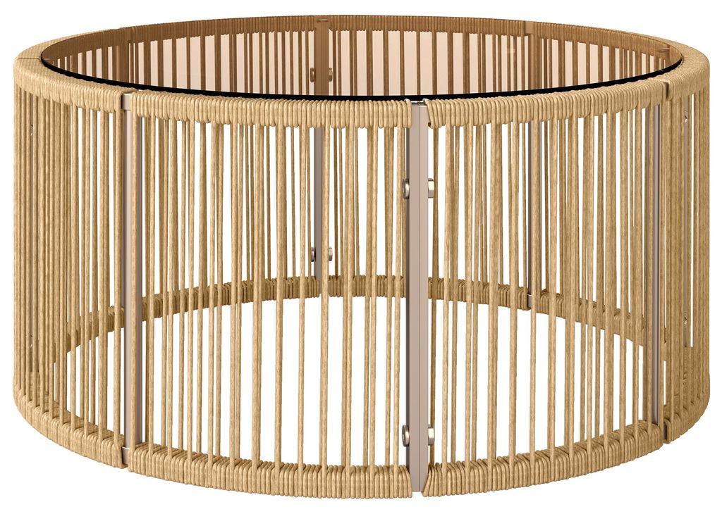 Beistelltisch aus Polyrattan Kaffeetisch mit gehärteter Glasplatte Gartentisch mit Stahlrahmen 70 x 70 x 33 cm Braun
