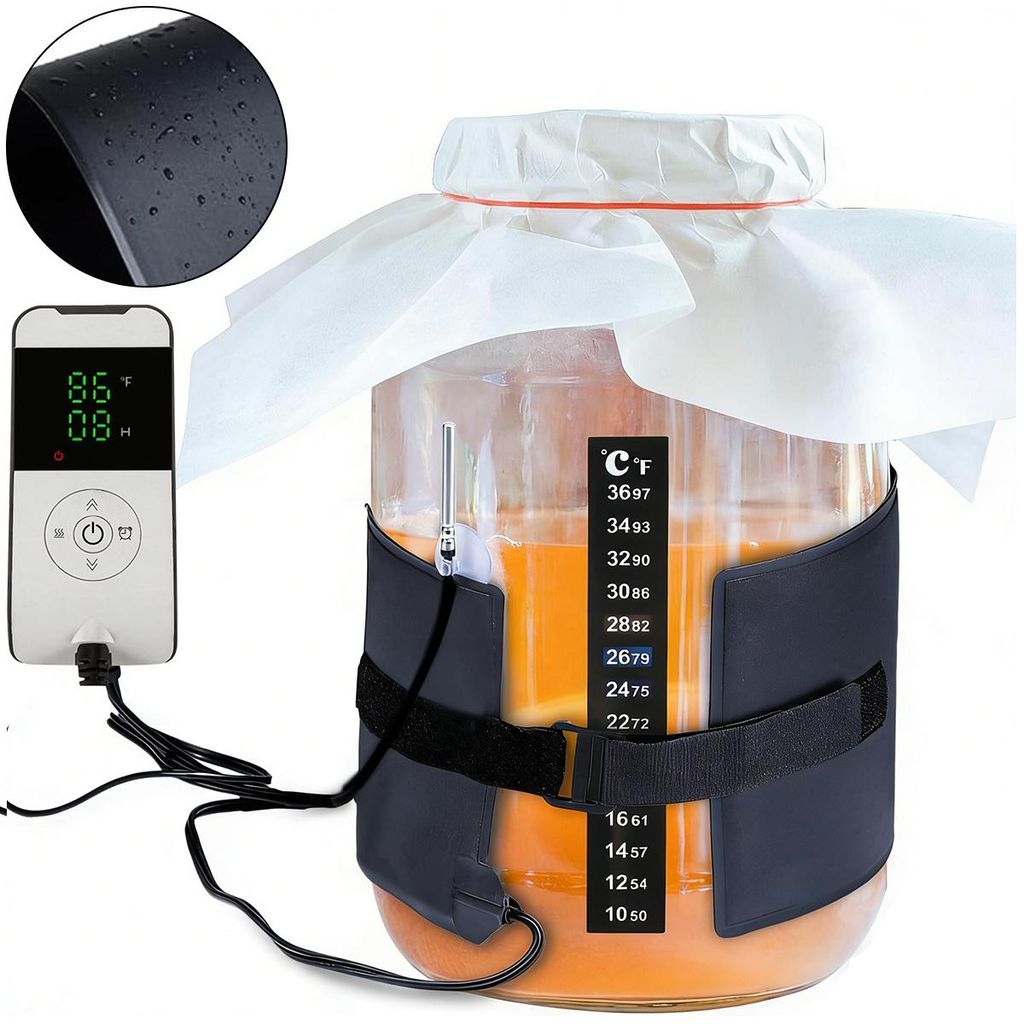 Sauerteig-Gärwärmer mit einstellbarer Temperatur (5–45 °C) & 24h-Timer , Heizmatte für Gärglas, Brotteig & Sauerteig-Fermentation