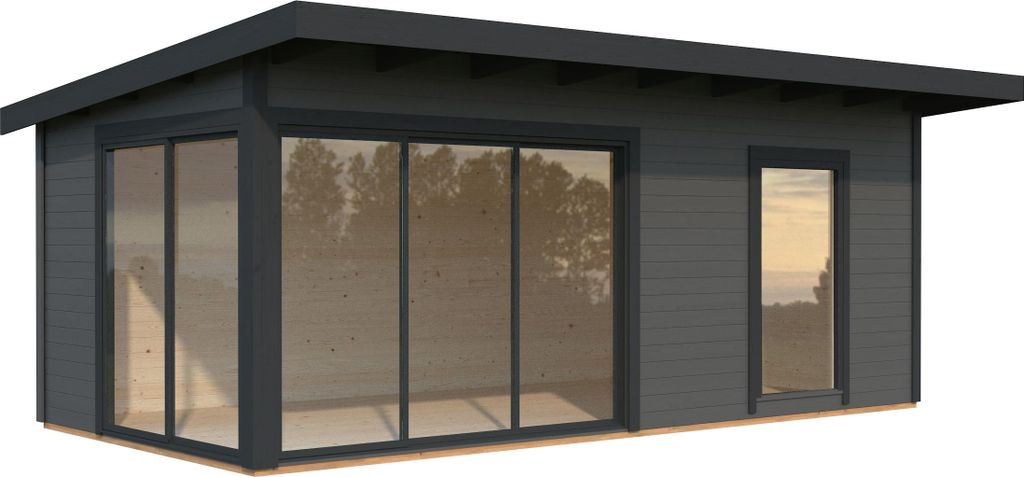 Palmako Gartenhaus Andrea 17,1 m² mit Schiebetür - 44 mm dunkelgrau/anthrazit lackiert