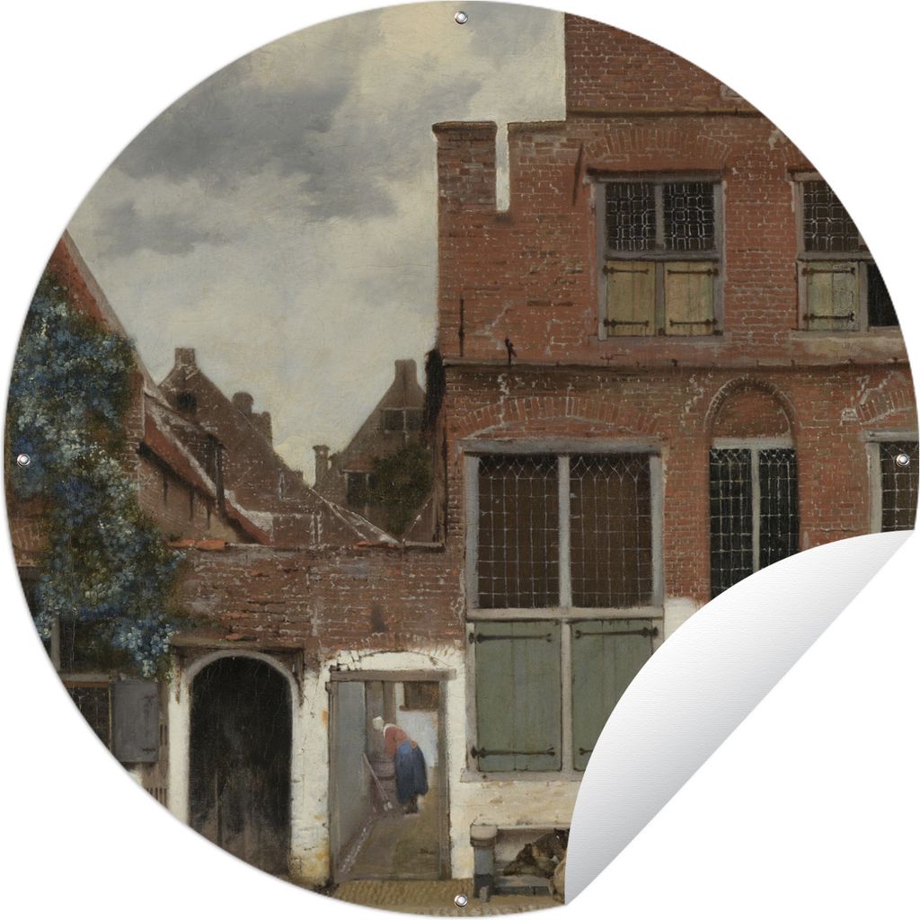 MuchoWow Gartenposter Outdoor-Poster Rund Die kleine Straße - Johannes Vermeer Ø 60 cm Gartendeko Rundes Poster draußen
