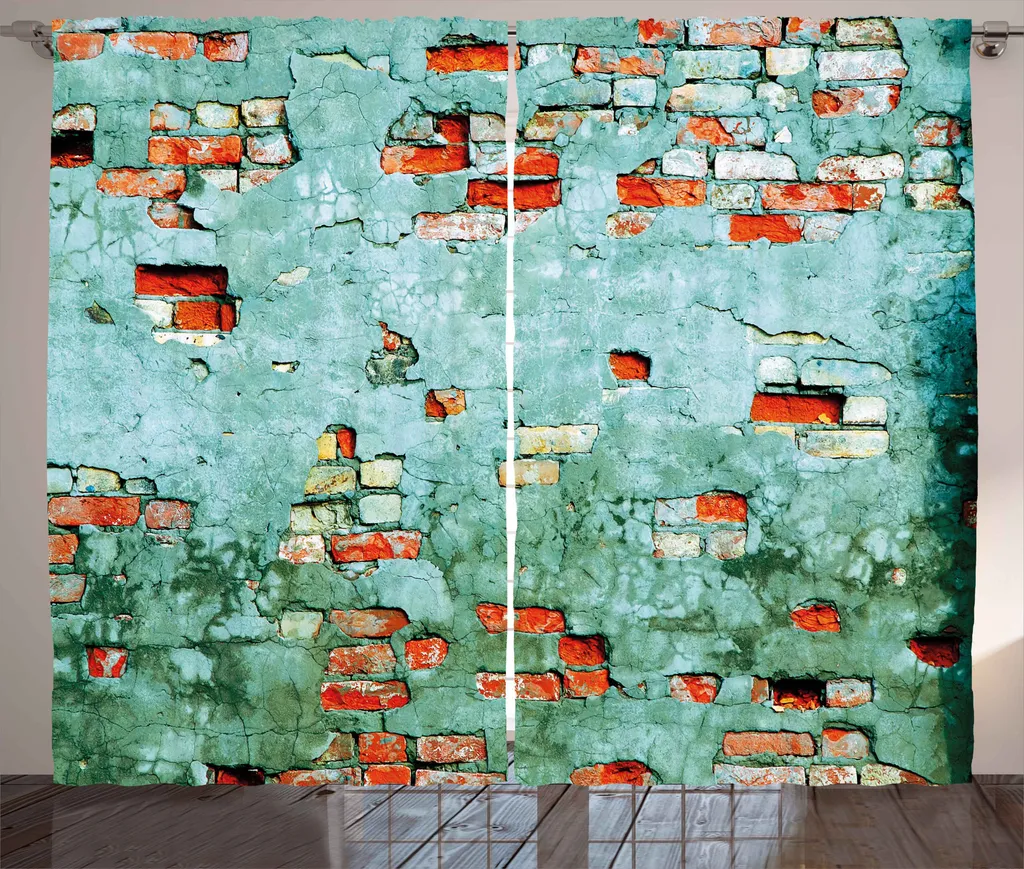 Rideau pour Grand Salon Style Industriel, Mur de Briques Bleu et Rouge