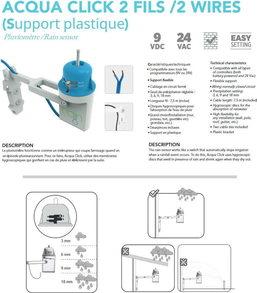 Capteur de pluie Rain Sensor réglable avec détection rapide d'humidité - 2