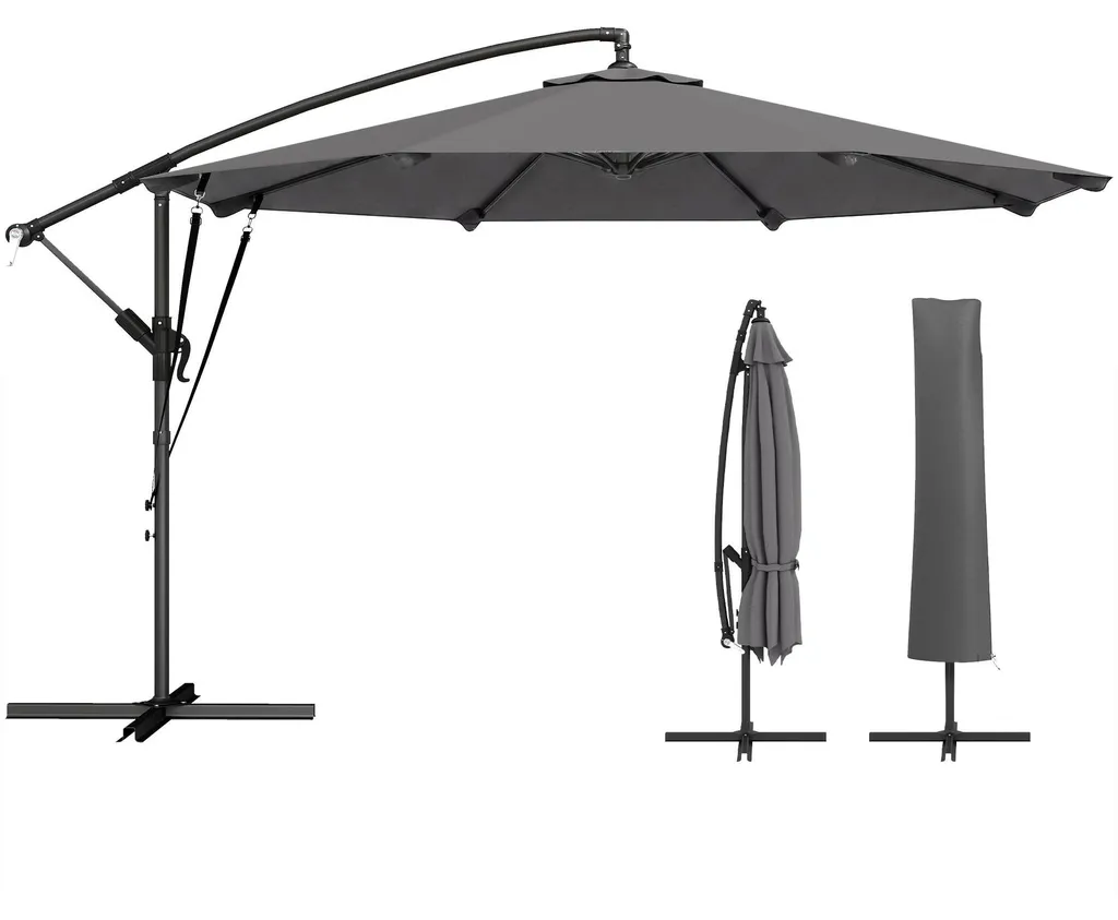 Parasol Ø 300 cm anti-UV avec housse de protection - Finition Kaki