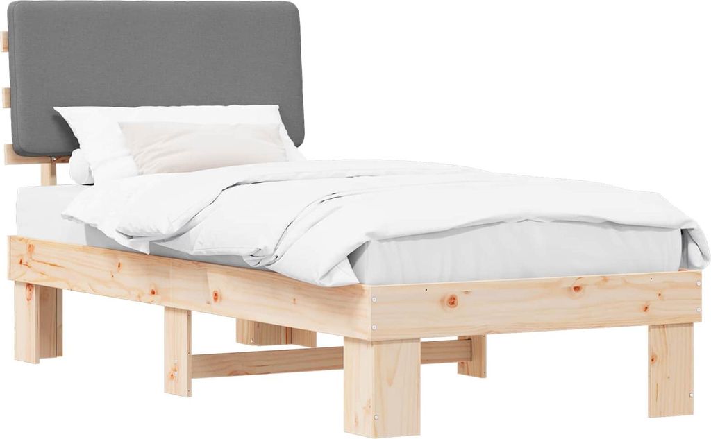 Bettgestell mit gepolstertem Kopfteil Hellgrau 90 x 200 cm